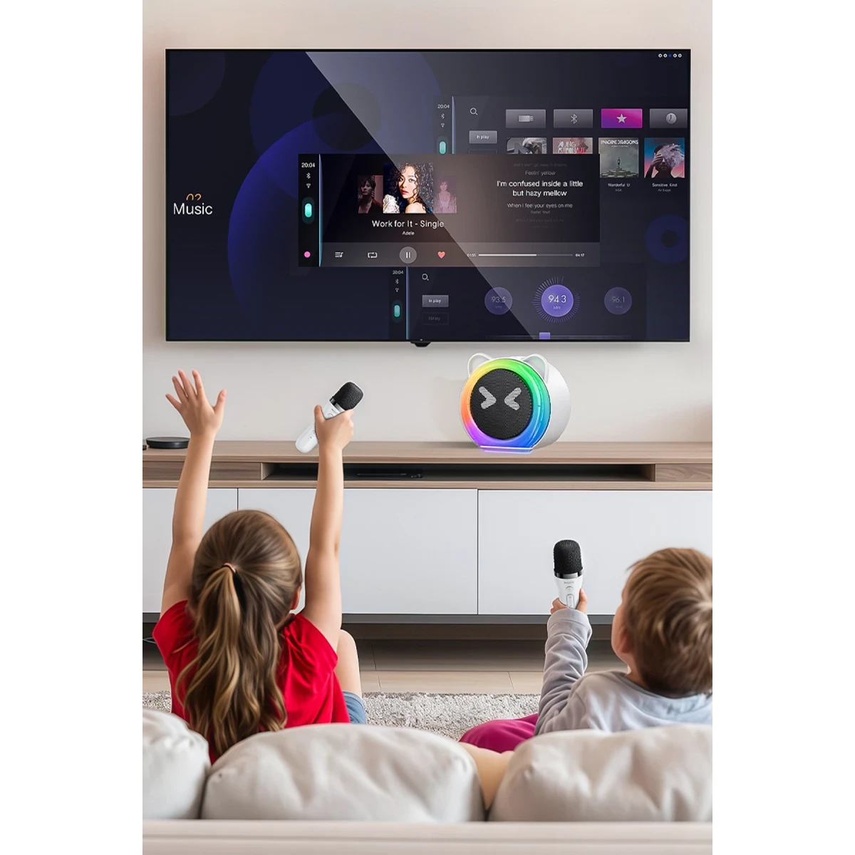 Yesido YSW36 2 Adet Karaoke Mikrofonlu BT 5.3 RGB Kablosuz Hoparlör - Beyaz