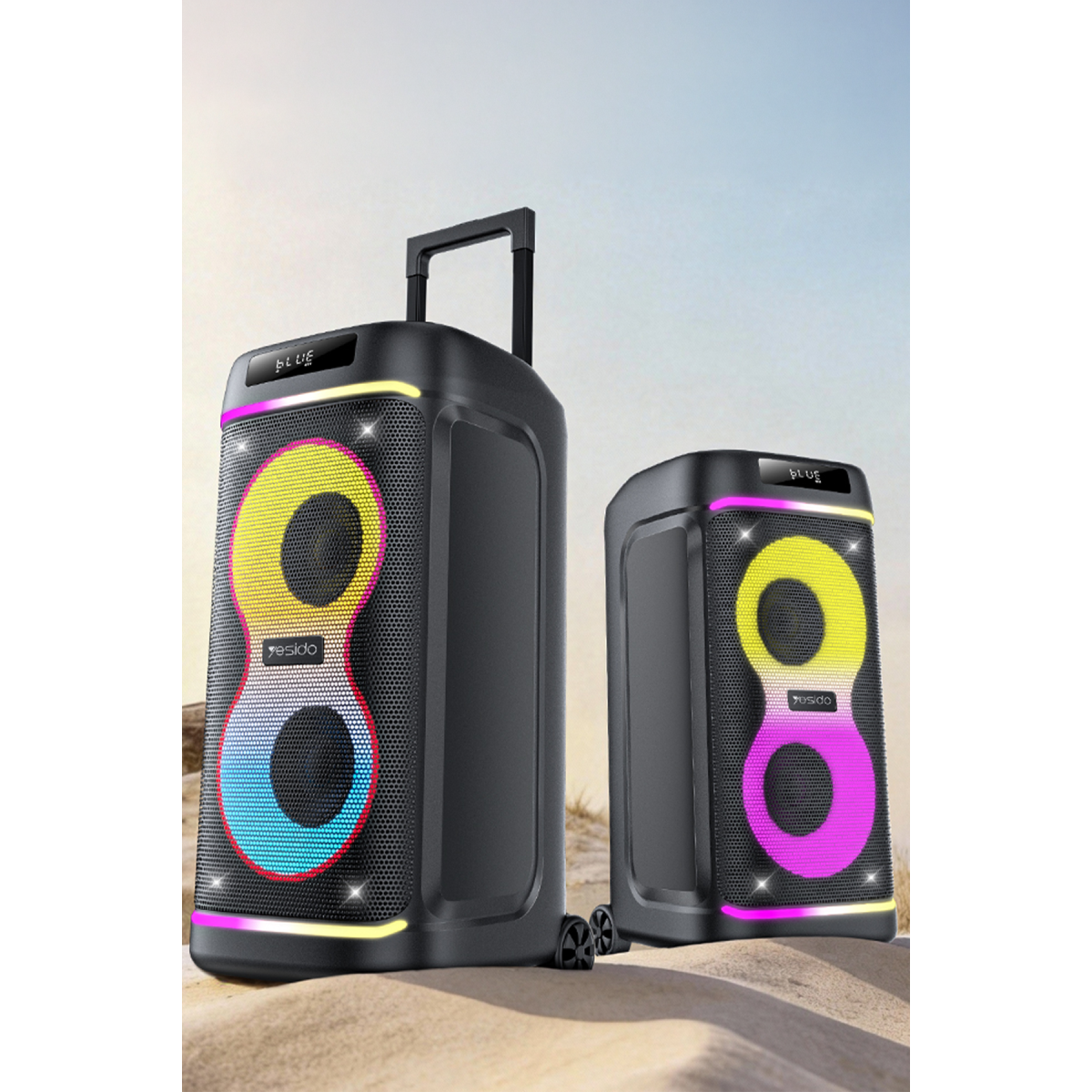 Yesido YSW44 Taşınabilir 60W Çift 8 Hoparlörlü RGB Işıklı Tekerlekli Bluetooth Hoparlör - Siyah