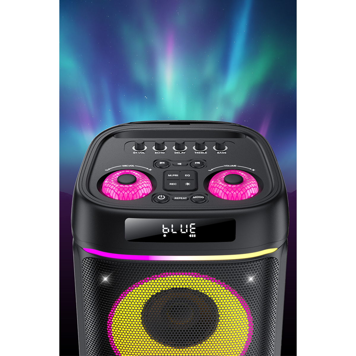 Yesido YSW44 Taşınabilir 60W Çift 8 Hoparlörlü RGB Işıklı Tekerlekli Bluetooth Hoparlör - Siyah