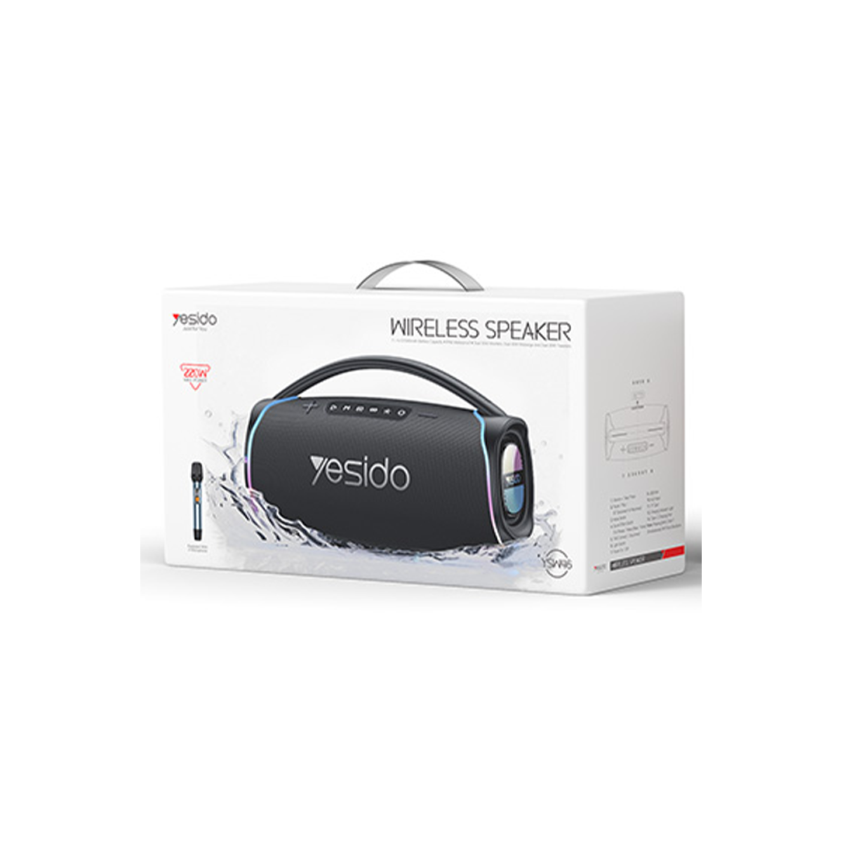 Yesido YSW46 220W RGB Işıklı Karaoke Mikrofonlu Bluetooth Kablosuz Hoparlör - Siyah