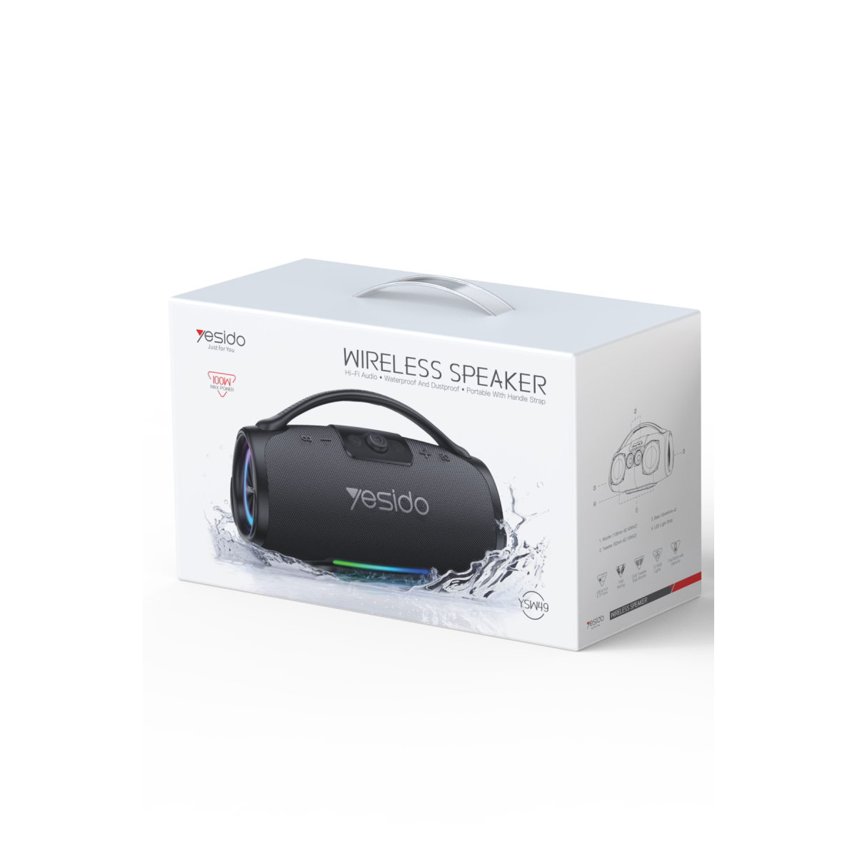 Yesido YSW49 120W RGB Işıklı Bluetooth 5.3 Destekli TWS Özellikli Taşınabilir Kablosuz Hoparlör - Siyah